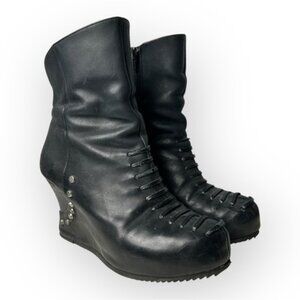John Fluevog Conquer Maleika Studded Wedge Ankle Boots 9
